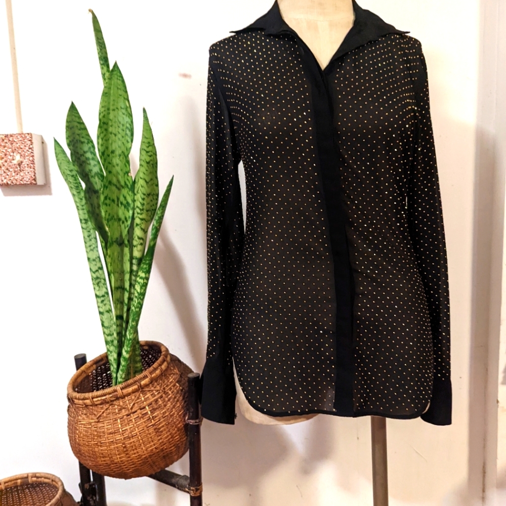 Bebe sheer embellished black top